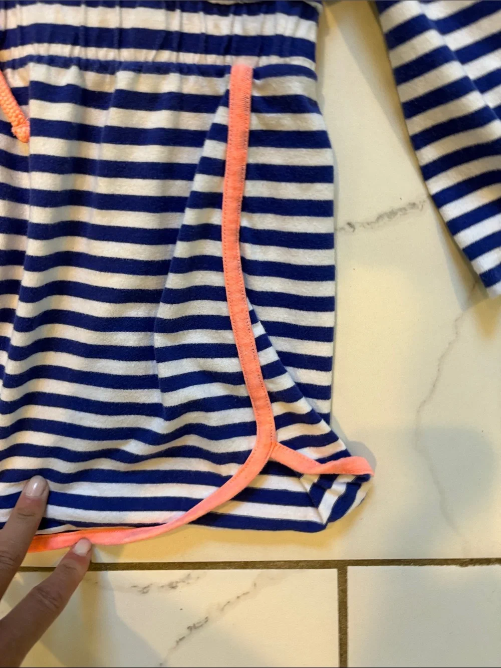 Gymboree Blue, White Striped Hooded Dress/Swim Cover with Coral Trim - size 7/8